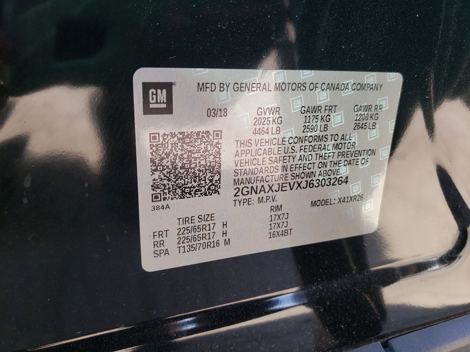 2GNAXJEVXJ6303264 2018 Chevrolet Equinox Lt