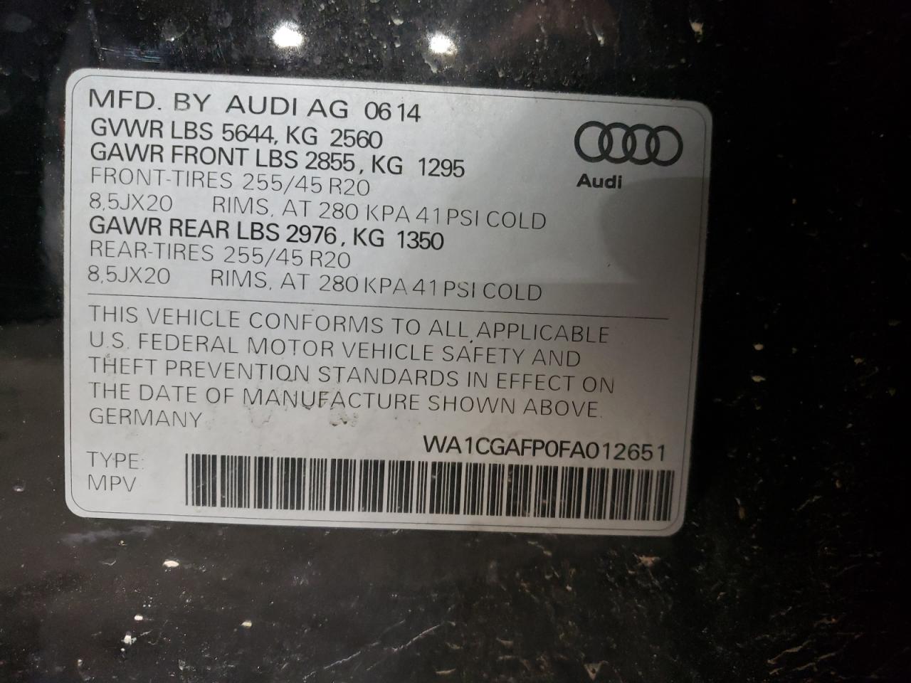 2015 Audi Sq5 Premium Plus VIN: WA1CGAFP0FA012651 Lot: 57742604