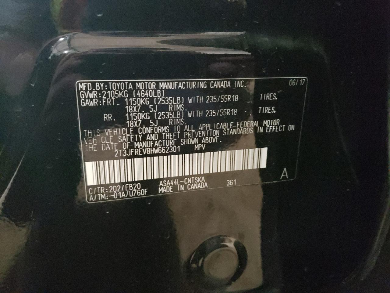 2017 Toyota Rav4 Se VIN: 2T3JFREV8HW662301 Lot: 57448534