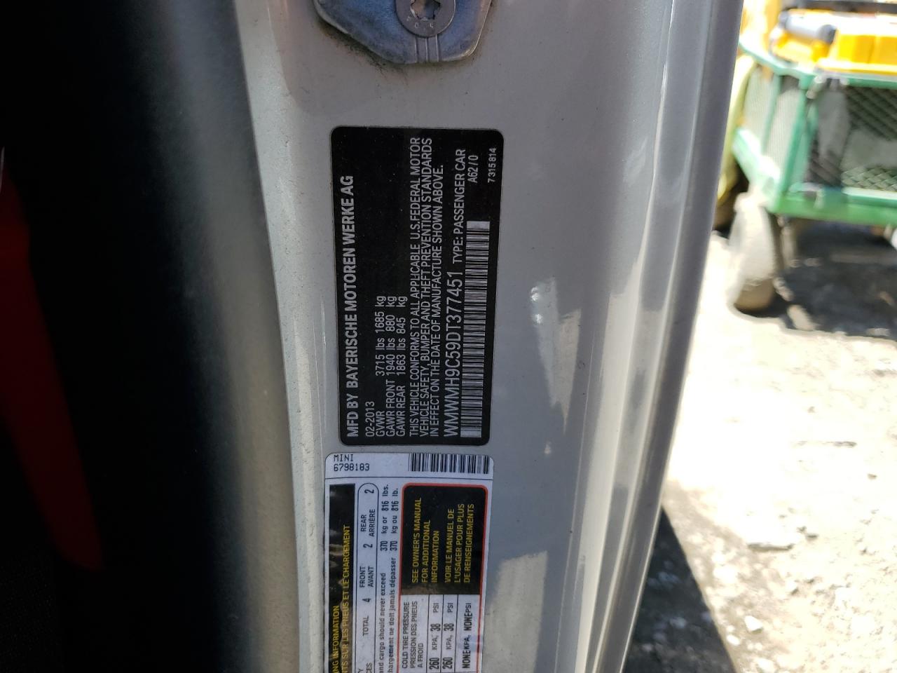 2013 Mini Cooper Clubman Jcw VIN: WMWMH9C59DT377451 Lot: 61118174