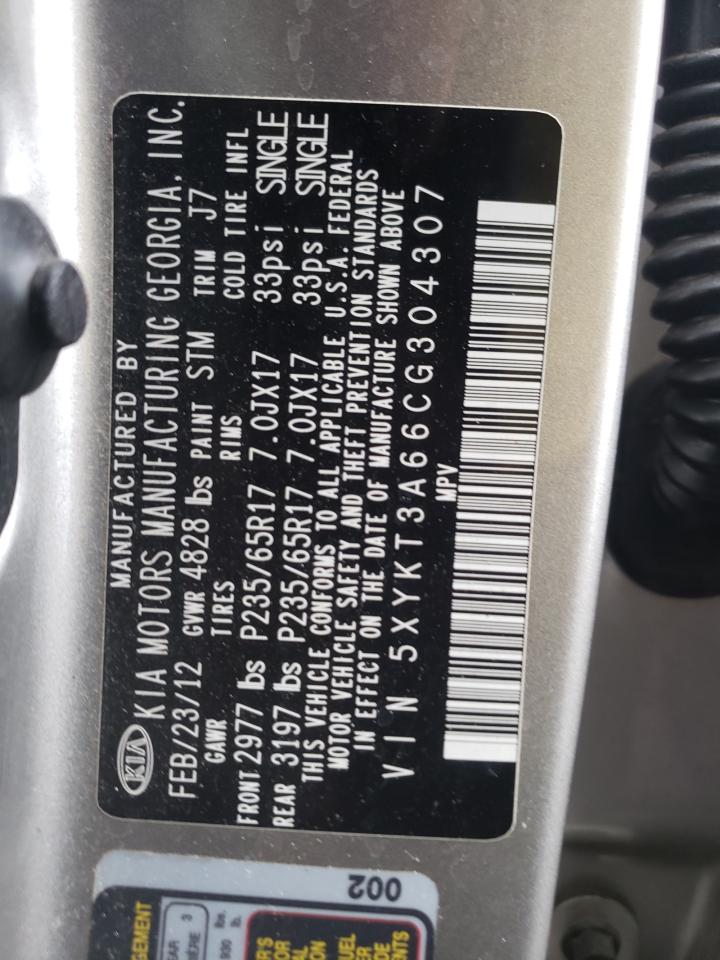 2012 Kia Sorento Base VIN: 5XYKT3A66CG304307 Lot: 63457744