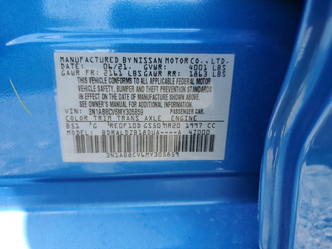 2021 Nissan Sentra Sv VIN: 3N1AB8CV6MY305859 Lot: 57322194