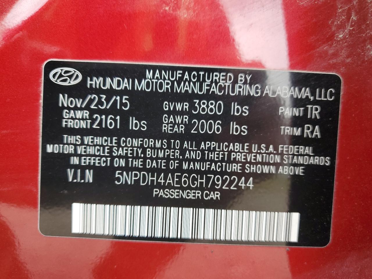 5NPDH4AE6GH792244 2016 HYUNDAI ELANTRA - Image 12