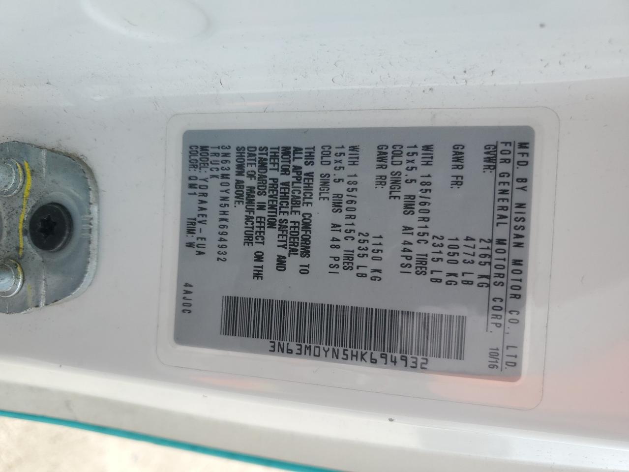 2017 Chevrolet City Express Ls VIN: 3N63M0YN5HK694932 Lot: 59970394