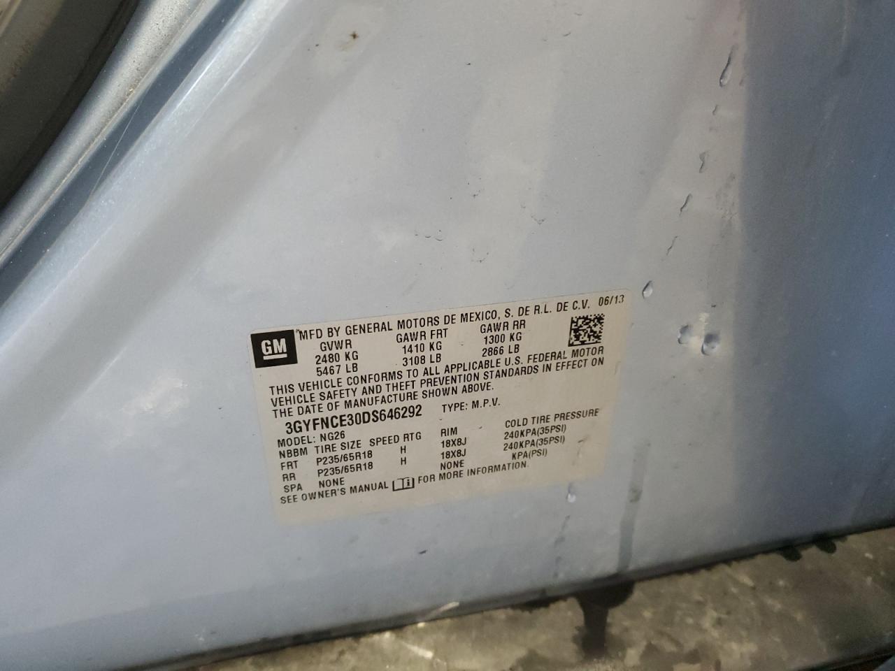 2013 Cadillac Srx Luxury Collection VIN: 3GYFNCE30DS646292 Lot: 60613074