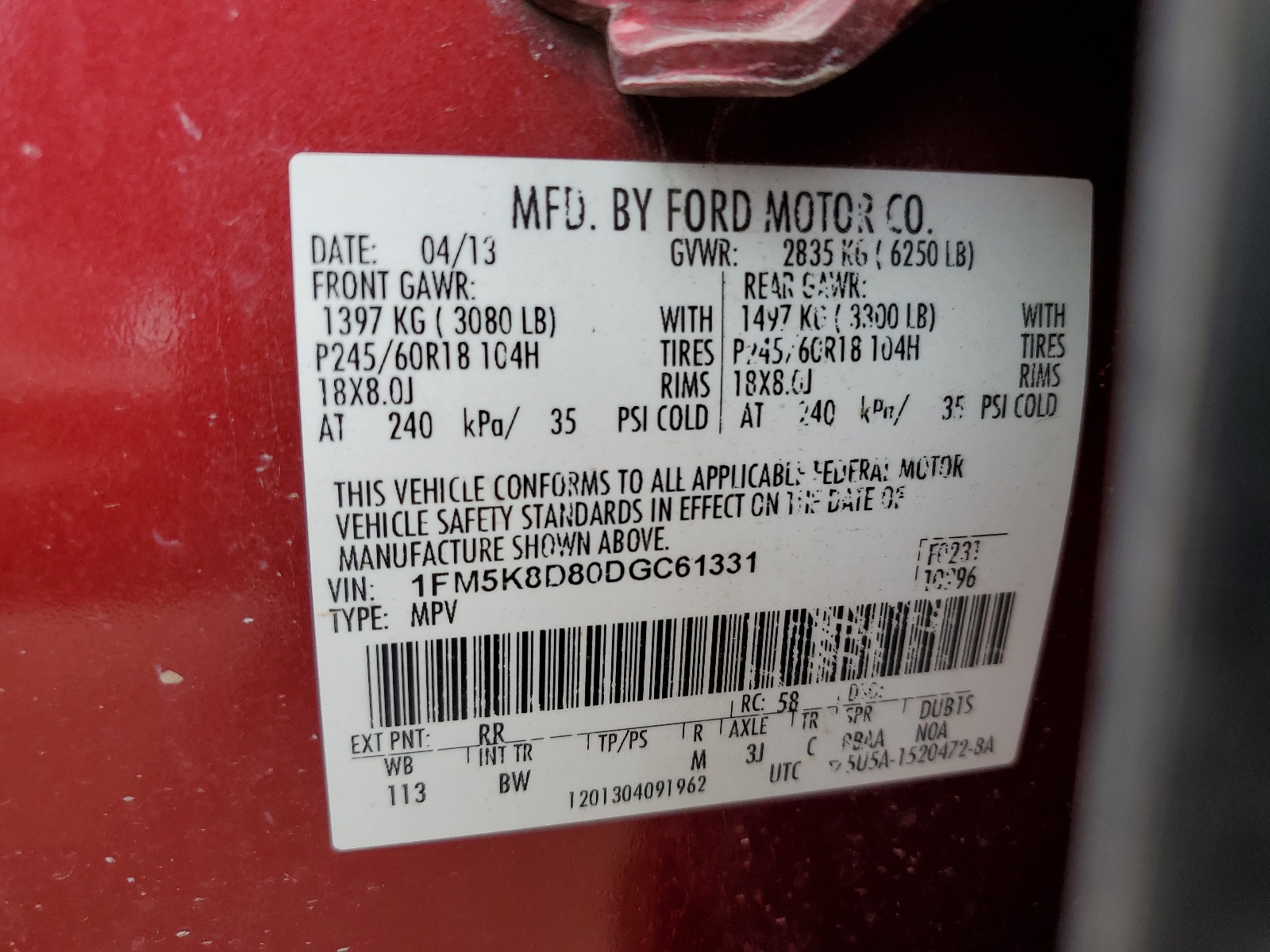 1FM5K8D80DGC61331 2013 Ford Explorer Xlt