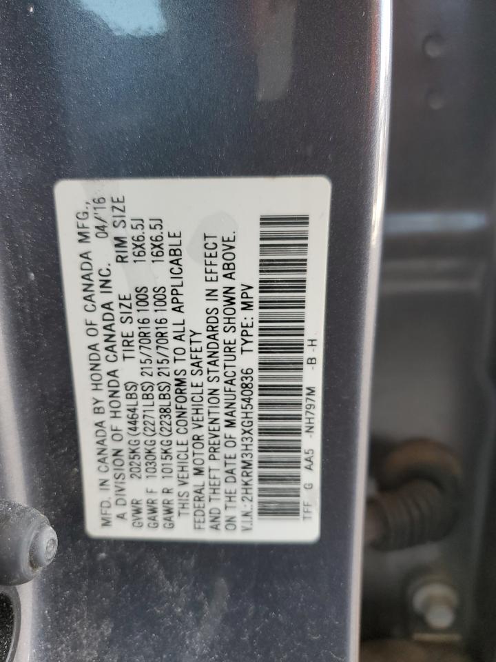 2016 Honda Cr-V Lx VIN: 2HKRM3H3XGH540836 Lot: 59632484