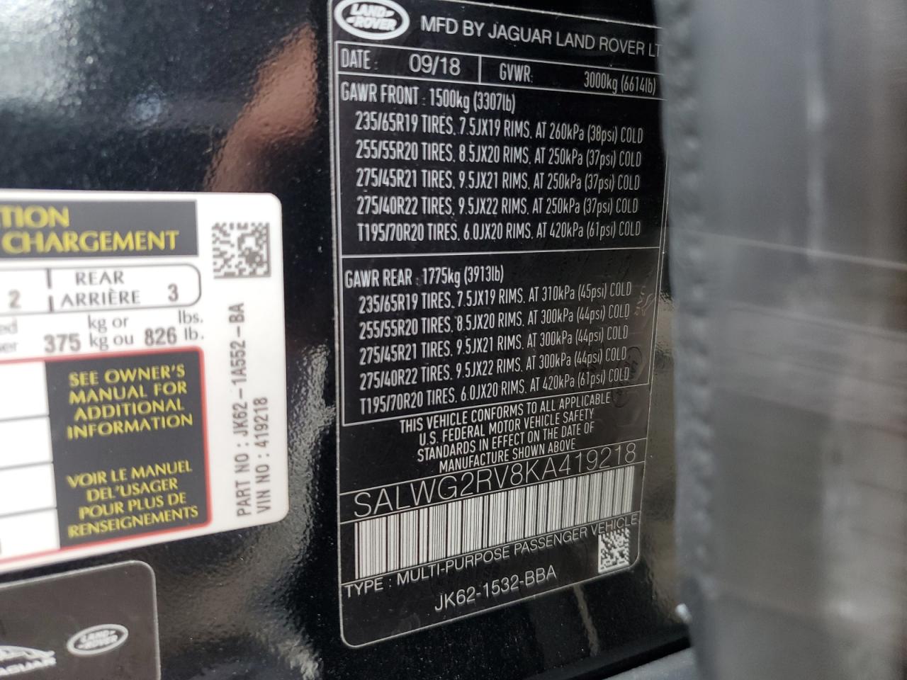 2019 Land Rover Range Rover Sport Se VIN: SALWG2RV8KA419218 Lot: 59968704