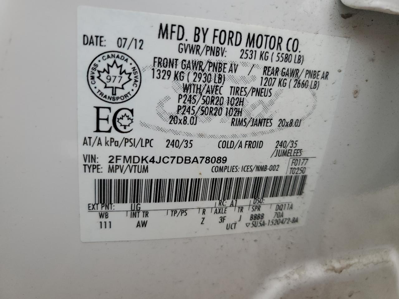 2FMDK4JC7DBA78089 2013 Ford Edge Sel