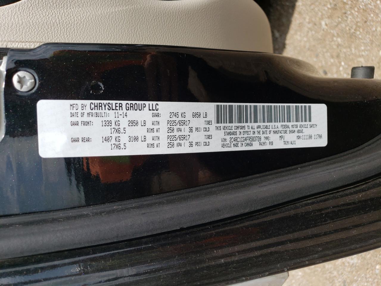 2015 Chrysler Town & Country Touring L VIN: 2C4RC1CG4FR583720 Lot: 59708324