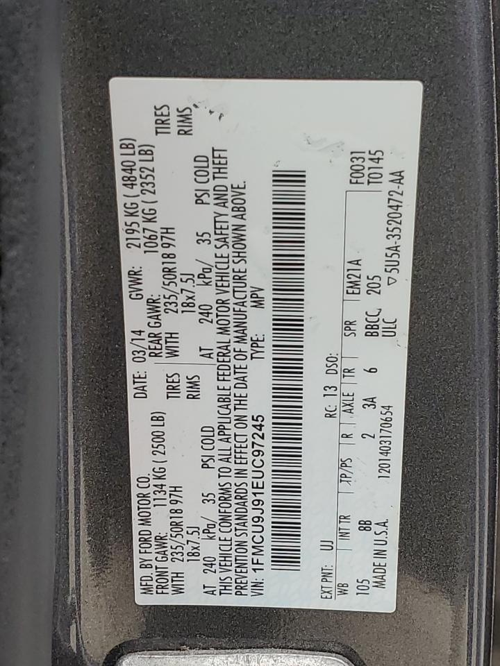 2014 Ford Escape Titanium VIN: 1FMCU9J91EUC97245 Lot: 58806224