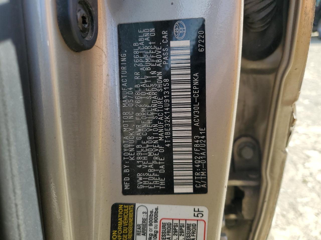 2004 Toyota Camry Le VIN: 4T1BE32K14U913158 Lot: 60057674