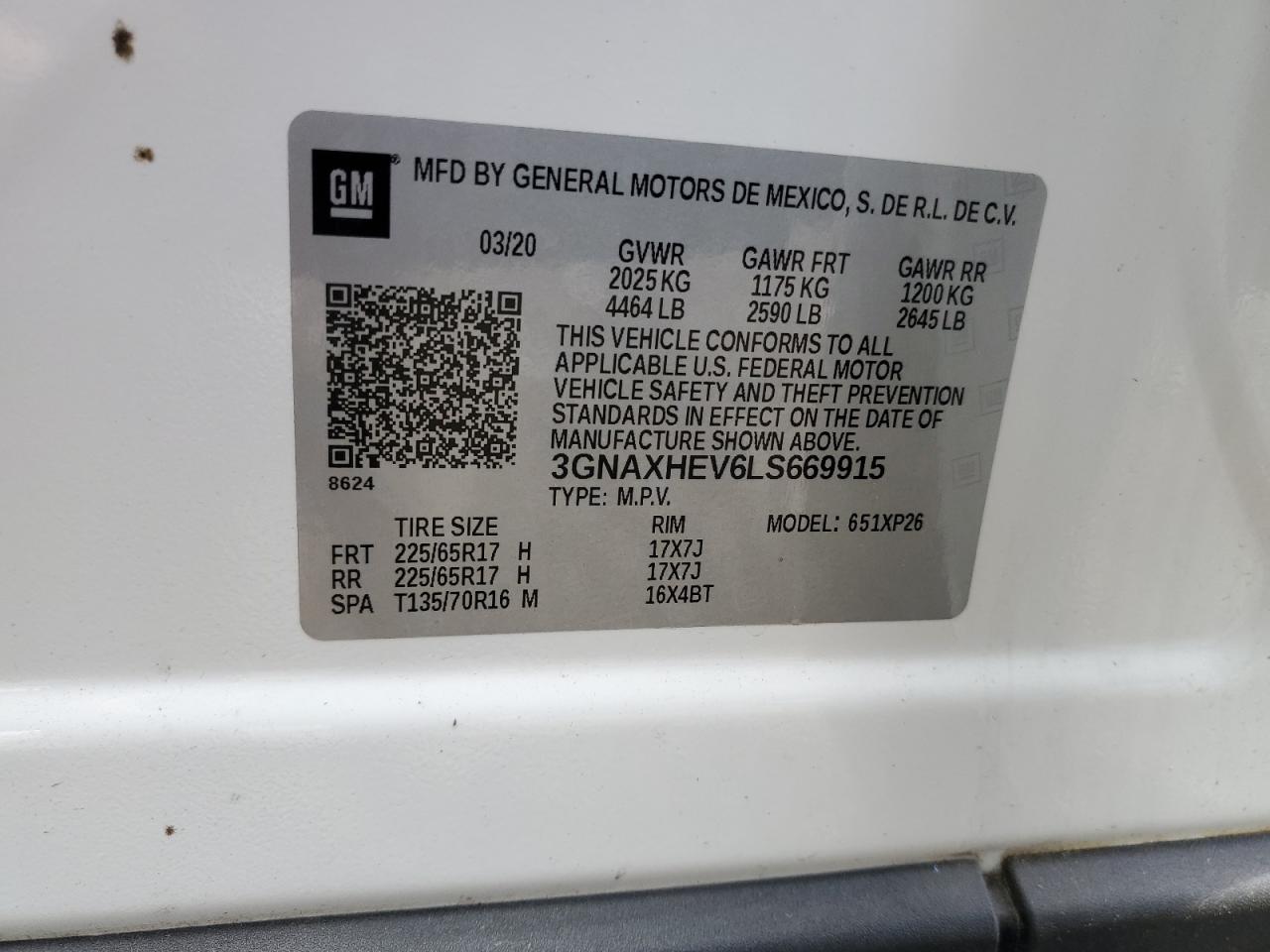 3GNAXHEV6LS669915 2020 CHEVROLET EQUINOX - Image 16