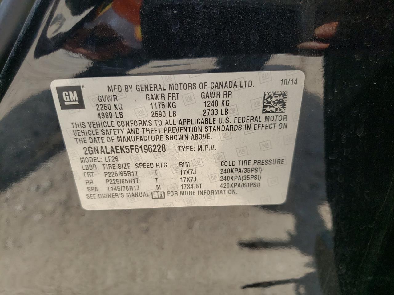 2GNALAEK5F6196228 2015 Chevrolet Equinox Ls