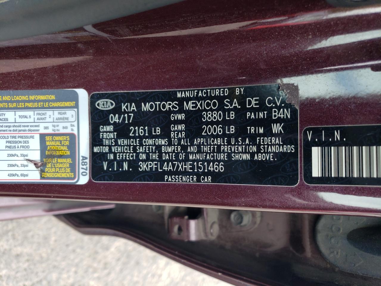 2017 Kia Forte Lx VIN: 3KPFL4A7XHE151466 Lot: 60469054