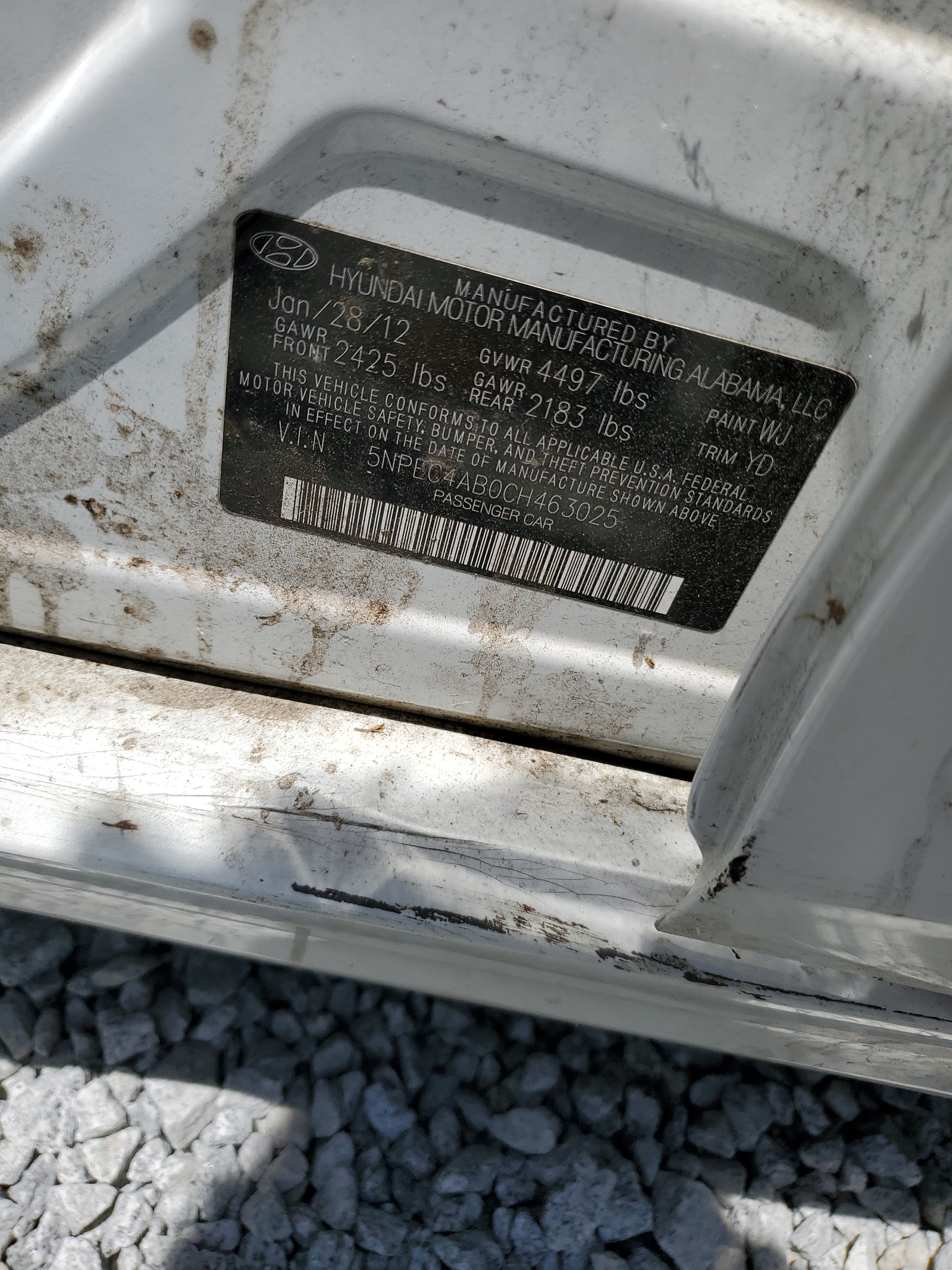 2012 Hyundai Sonata Se vin: 5NPEC4AB0CH463025