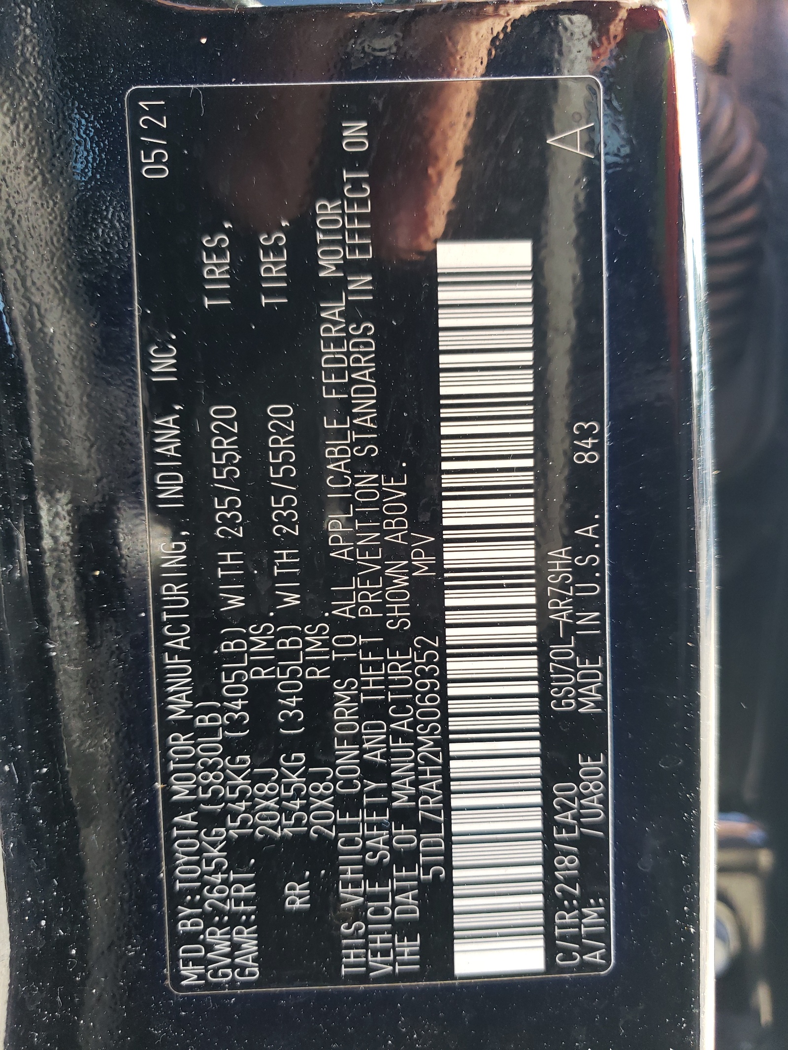 5TDLZRAH2MS069352 2021 Toyota Highlander Xse