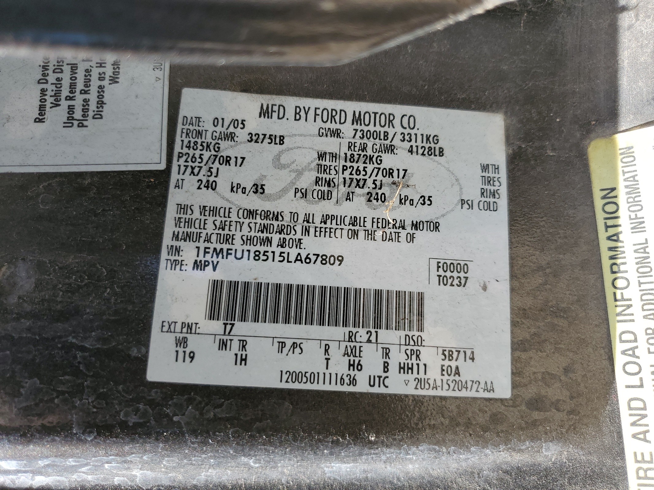 1FMFU18515LA67809 2005 Ford Expedition Eddie Bauer