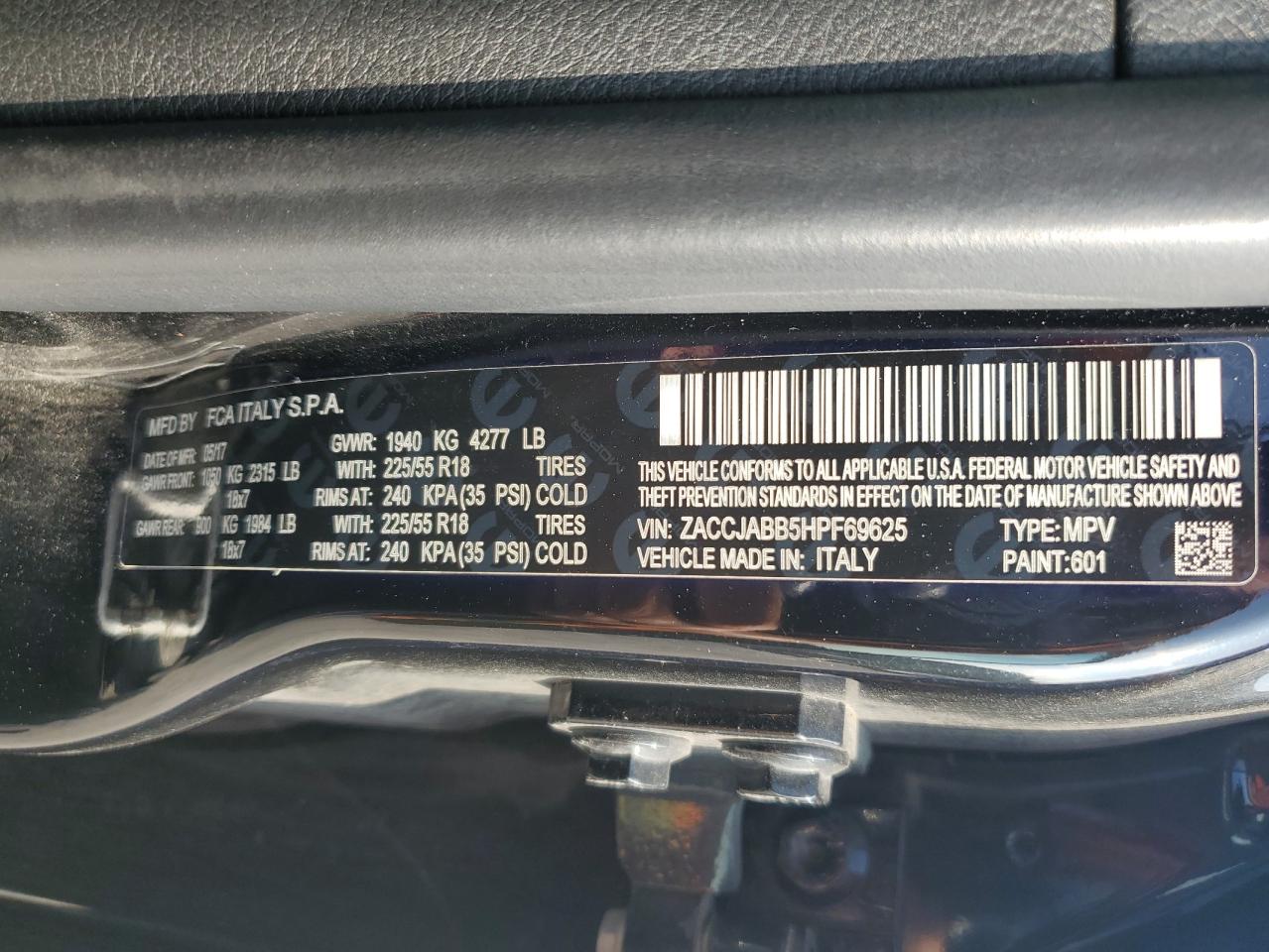 2017 Jeep Renegade Latitude VIN: ZACCJABB5HPF69625 Lot: 60872774