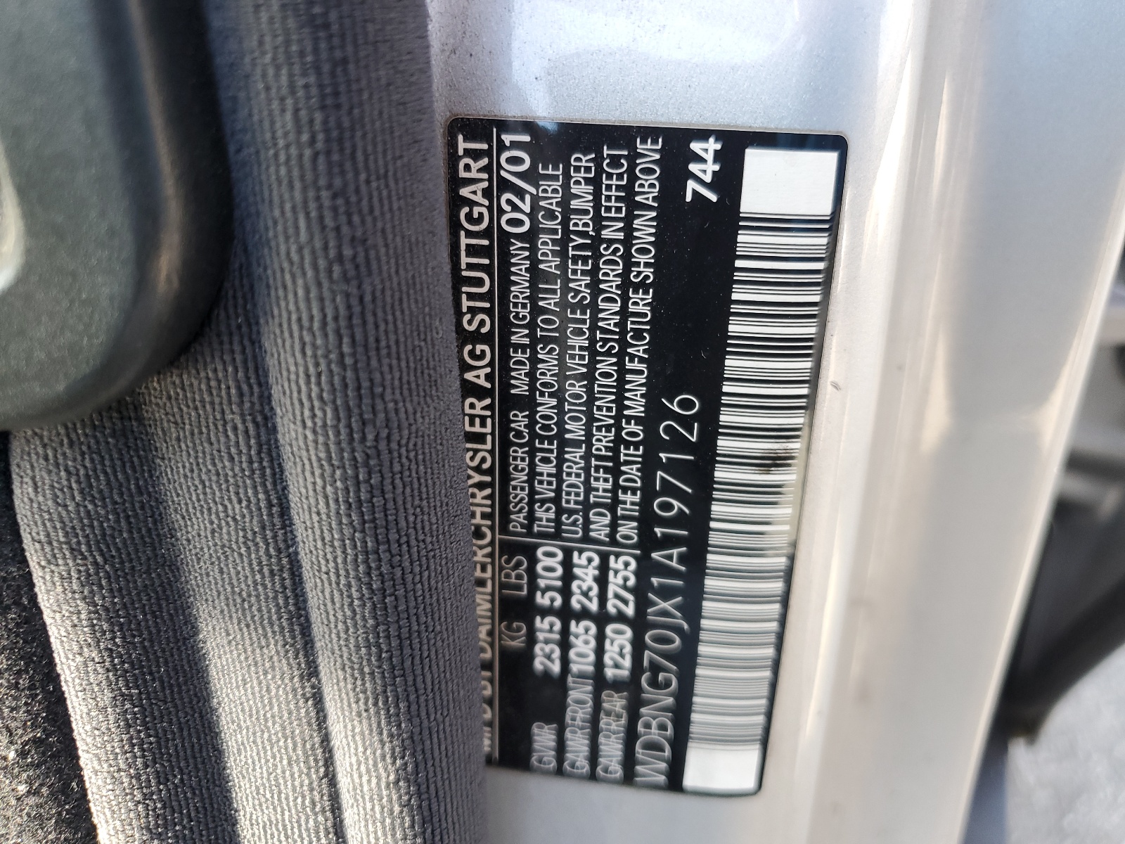 WDBNG70JX1A197126 2001 Mercedes-Benz S 430