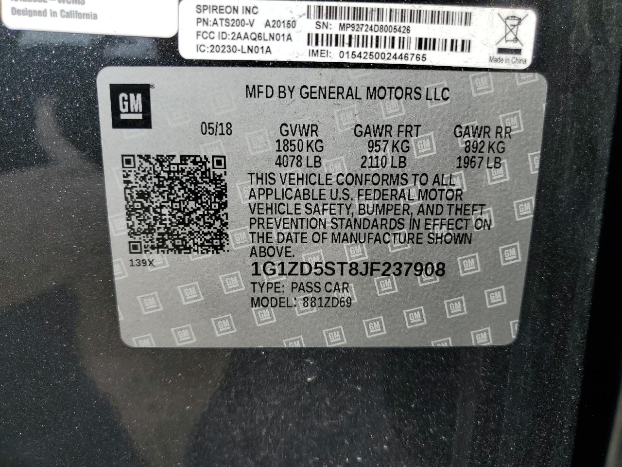 2018 Chevrolet Malibu Lt VIN: 1G1ZD5ST8JF237908 Lot: 68287914