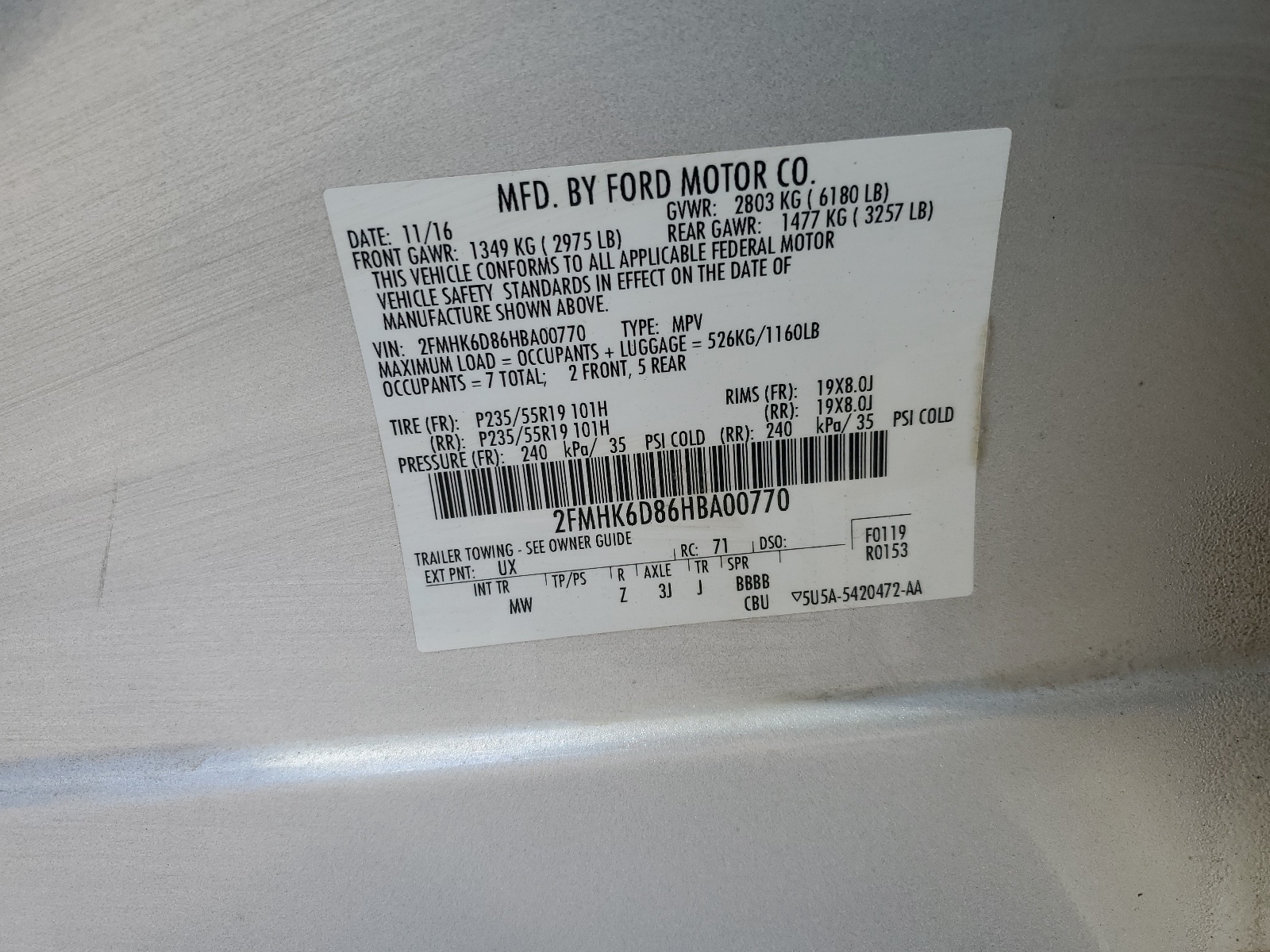 2FMHK6D86HBA00770 2017 Ford Flex Limited