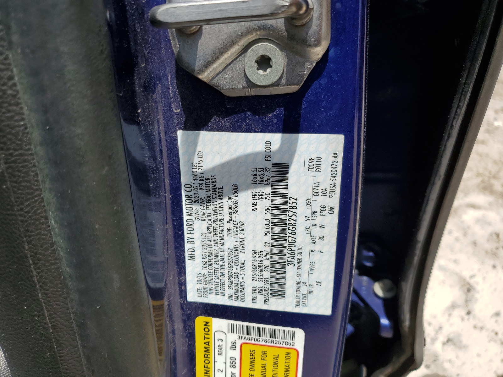 3FA6P0G76GR257852 2016 Ford Fusion S