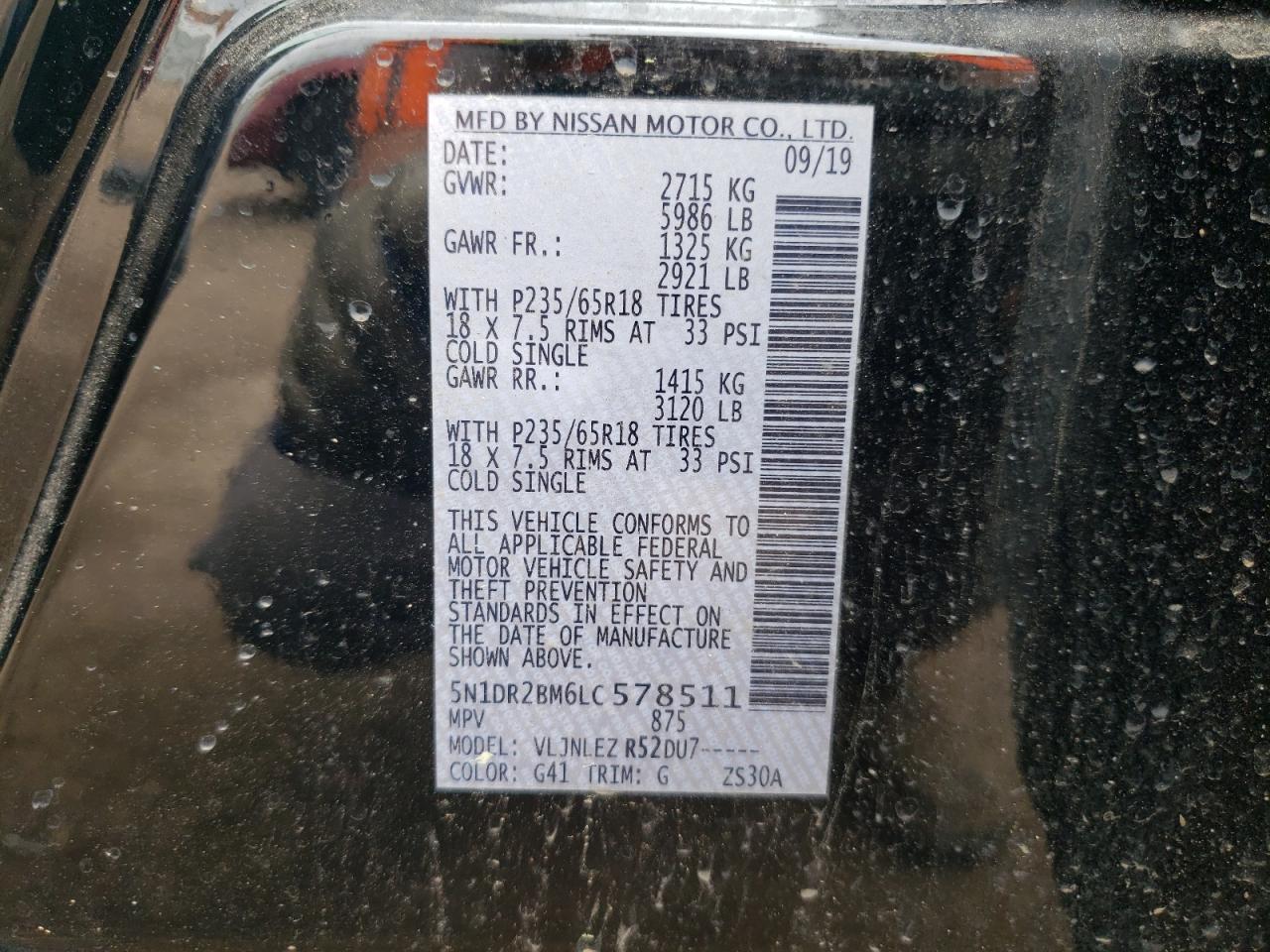 2020 Nissan Pathfinder Sv VIN: 5N1DR2BM6LC578511 Lot: 58125414