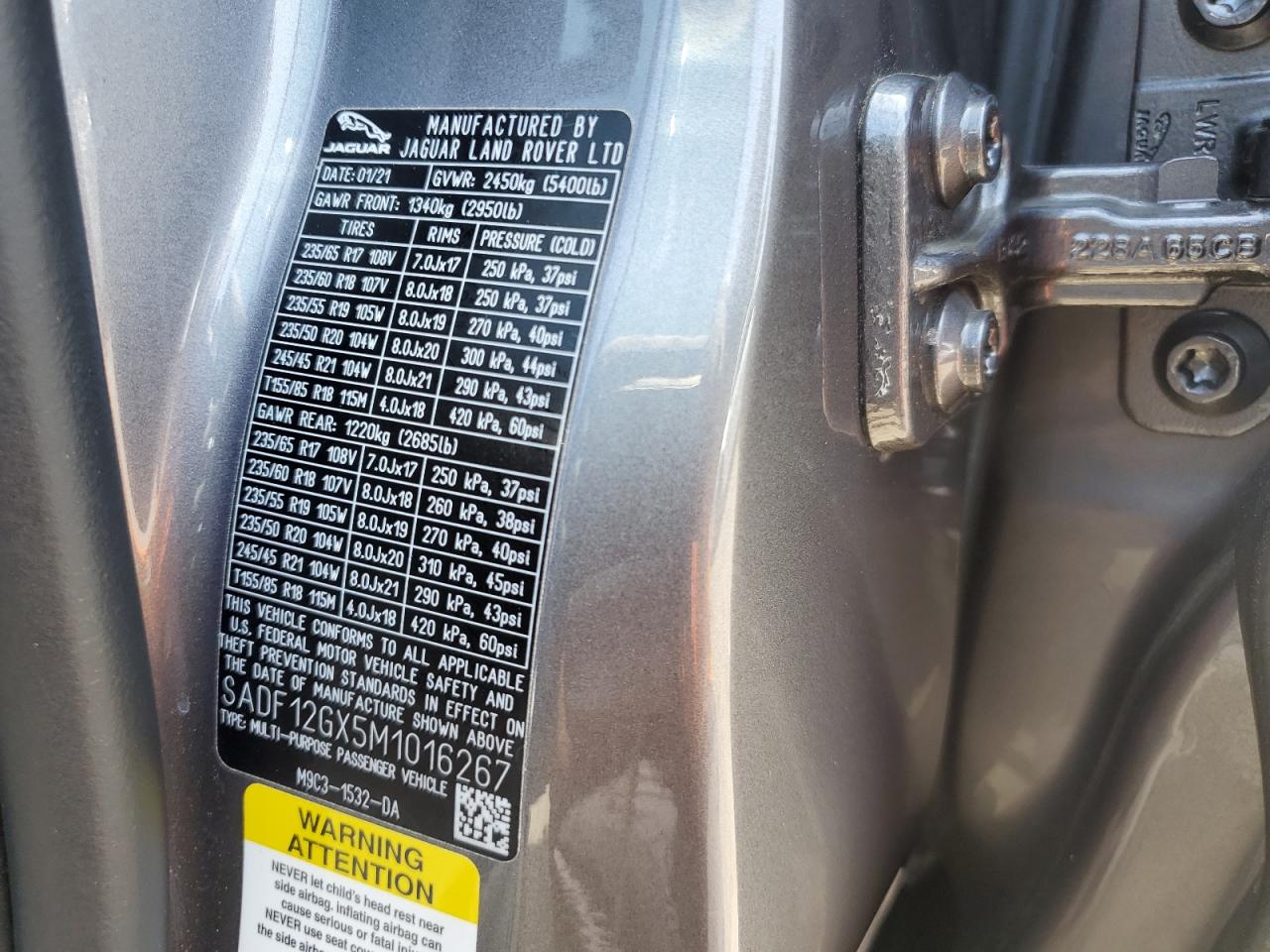 2021 Jaguar E-Pace Sport VIN: SADF12GX5M1016267 Lot: 56873654