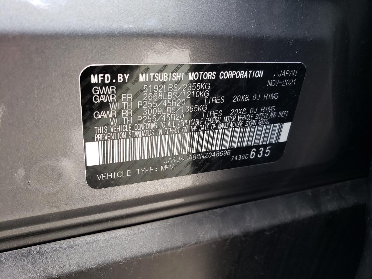 2022 Mitsubishi Outlander Se VIN: JA4J4UA82NZ048696 Lot: 58245324