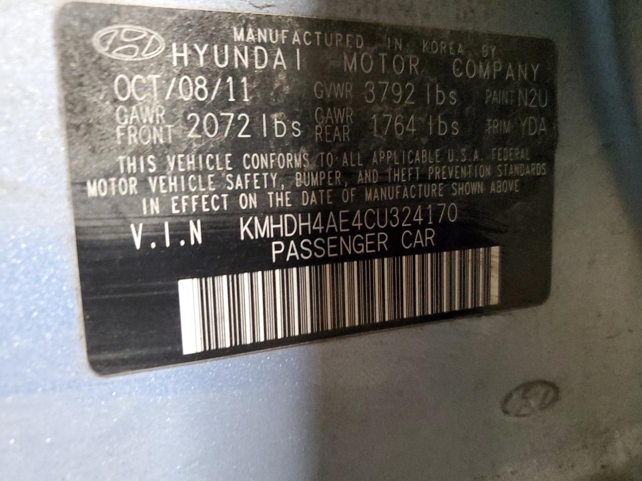 2012 Hyundai Elantra Gls VIN: KMHDH4AE4CU324170 Lot: 72264384