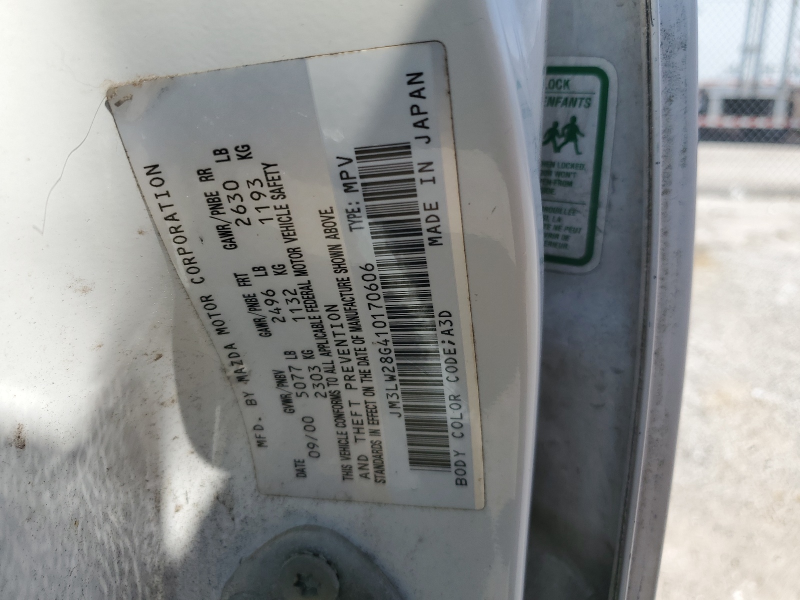 JM3LW28G410170606 2001 Mazda Mpv Wagon