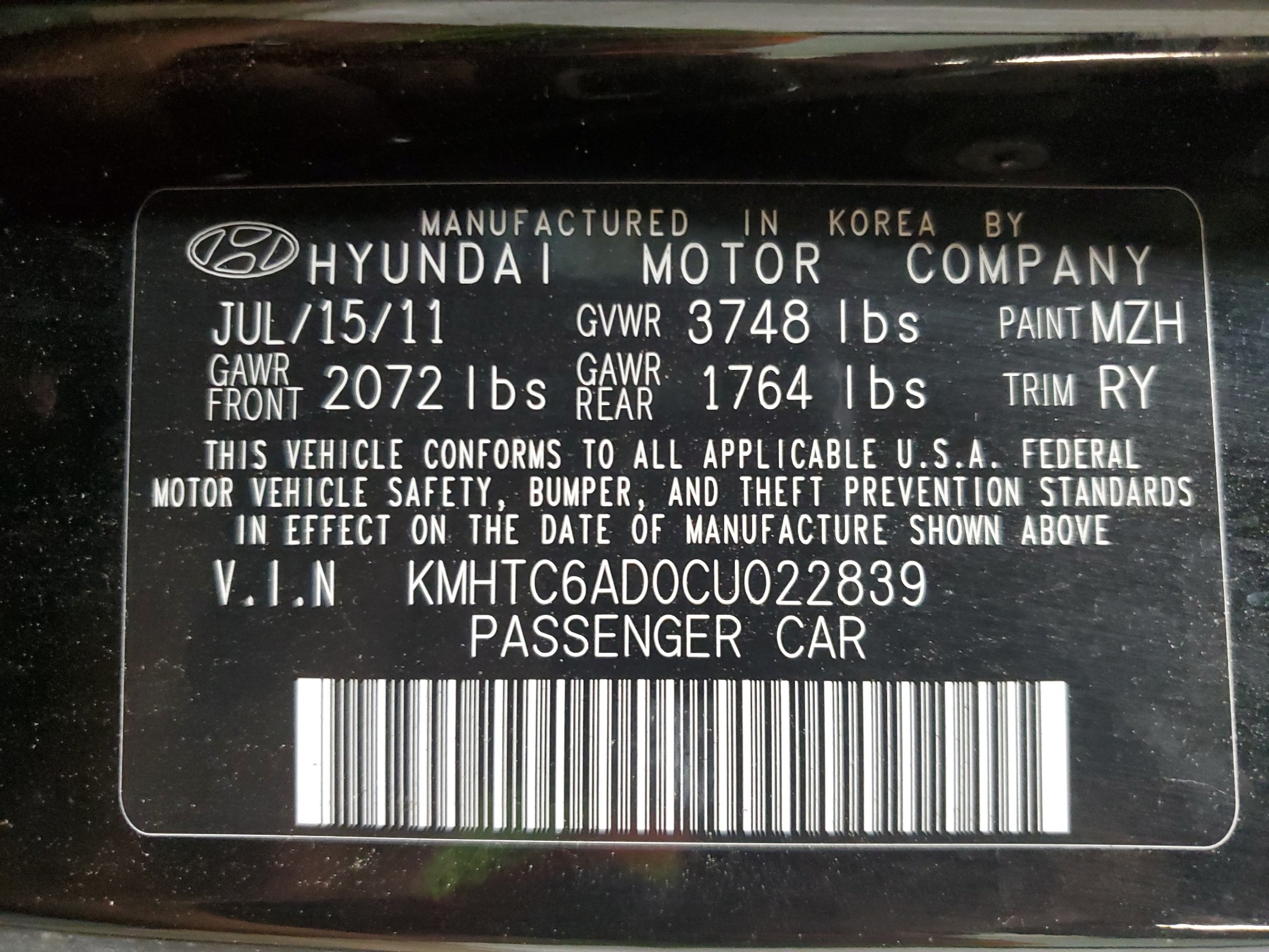 KMHTC6AD0CU022839 2012 Hyundai Veloster