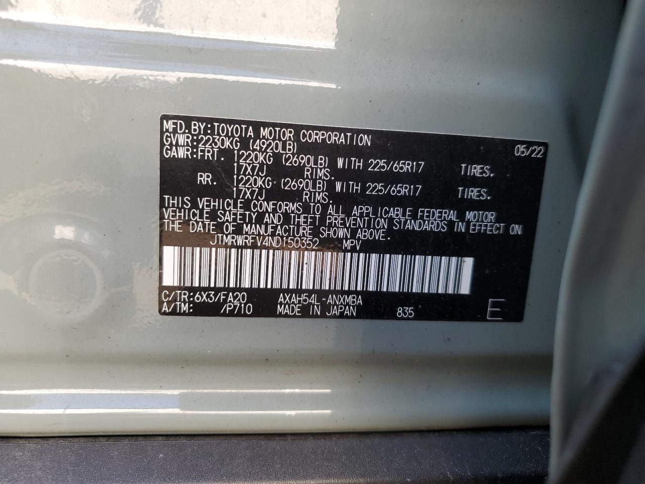 JTMRWRFV4ND150352 2022 Toyota Rav4 Xle