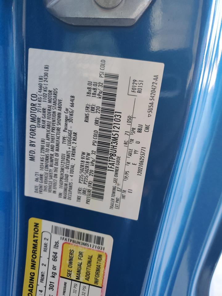 2021 Ford Mustang VIN: 1FATP8UH3M5121031 Lot: 58898384