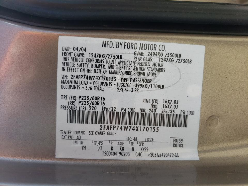 2FAFP74W74X170155 2004 Ford Crown Victoria Lx