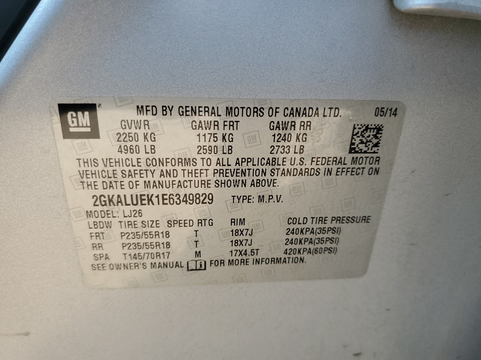 2GKALUEK1E6349829 2014 GMC Terrain Denali