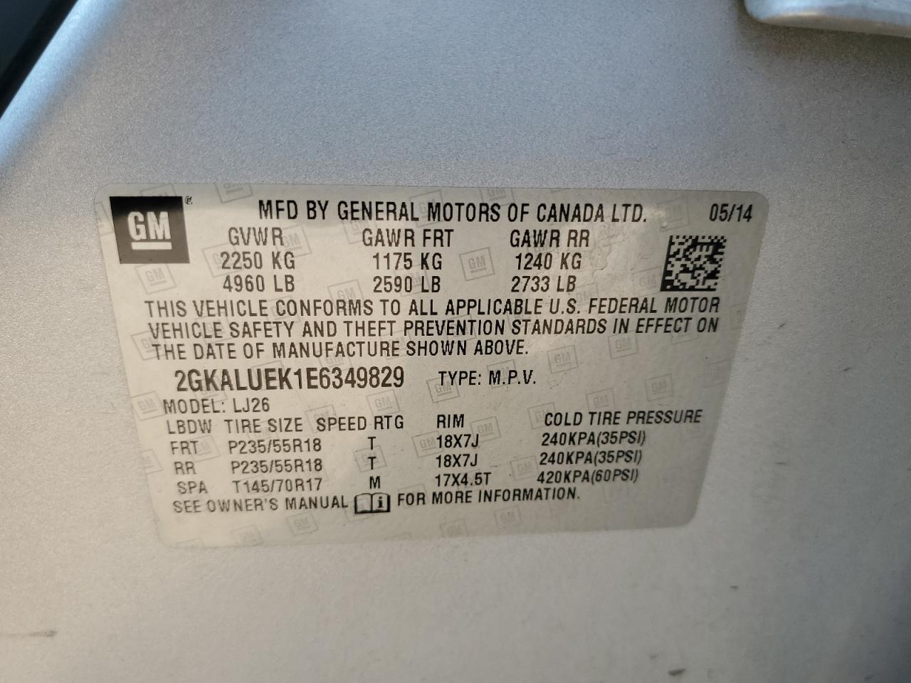 2014 GMC Terrain Denali VIN: 2GKALUEK1E6349829 Lot: 59785904