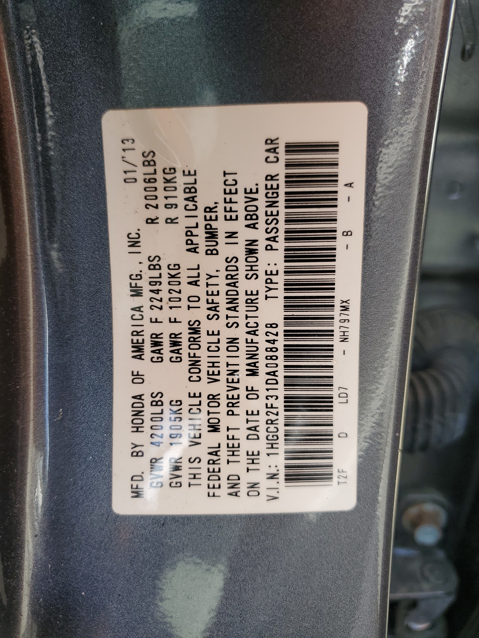 2013 Honda Accord Lx vin: 1HGCR2F31DA088428