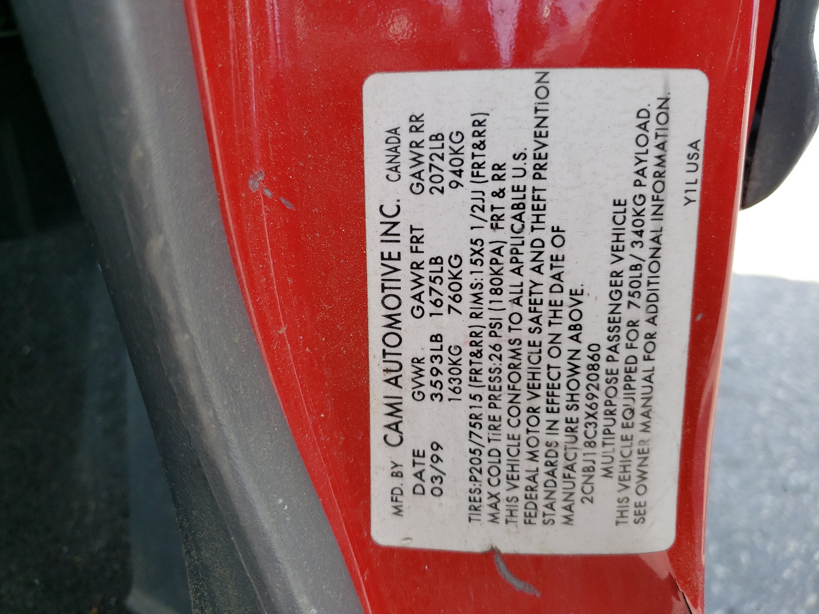 2CNBJ18C3X6920860 1999 Chevrolet Tracker