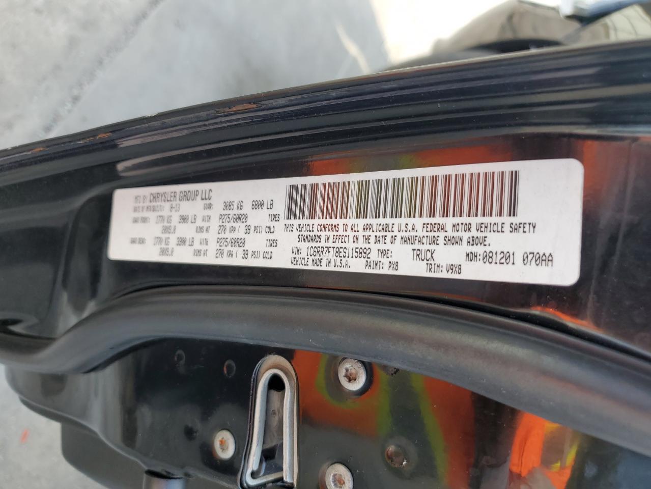 2014 Ram 1500 St VIN: 1C6RR7FT8ES115892 Lot: 60887914