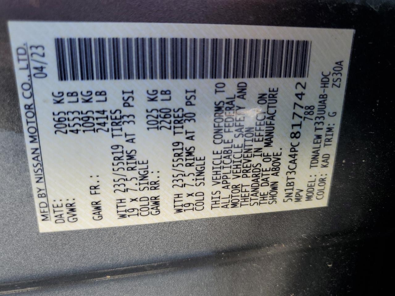 2023 Nissan Rogue Sl VIN: 5N1BT3CA4PC817742 Lot: 58110904