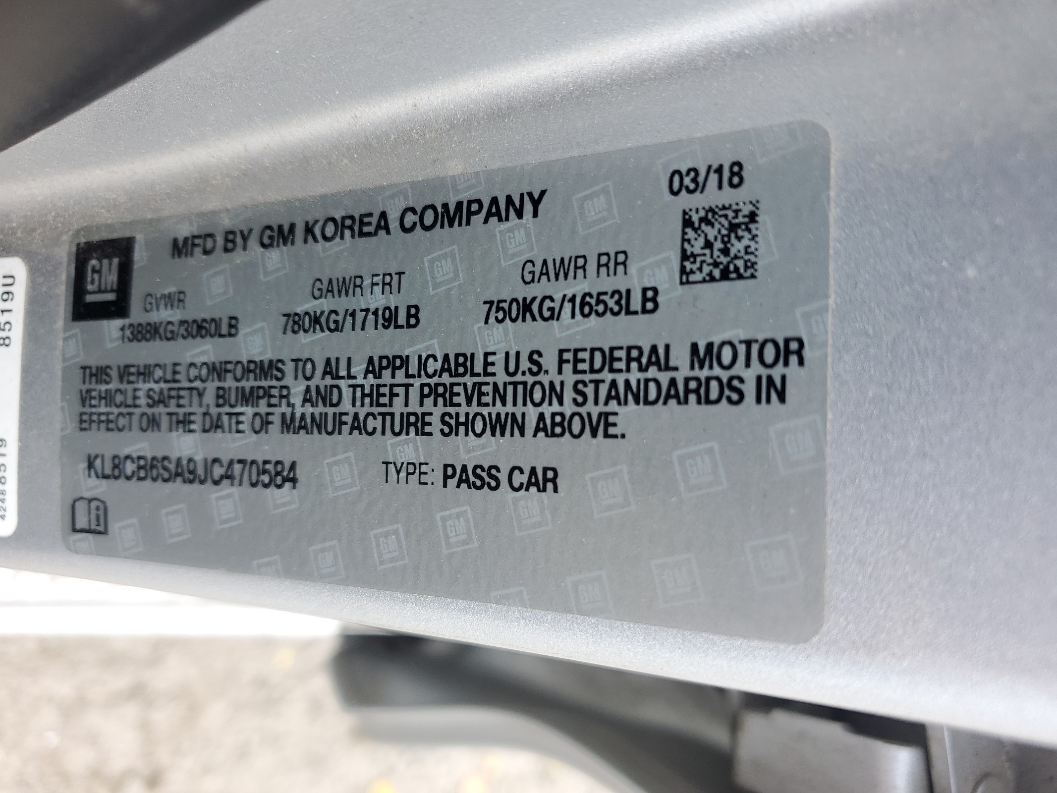 KL8CB6SA9JC470584 2018 Chevrolet Spark Ls