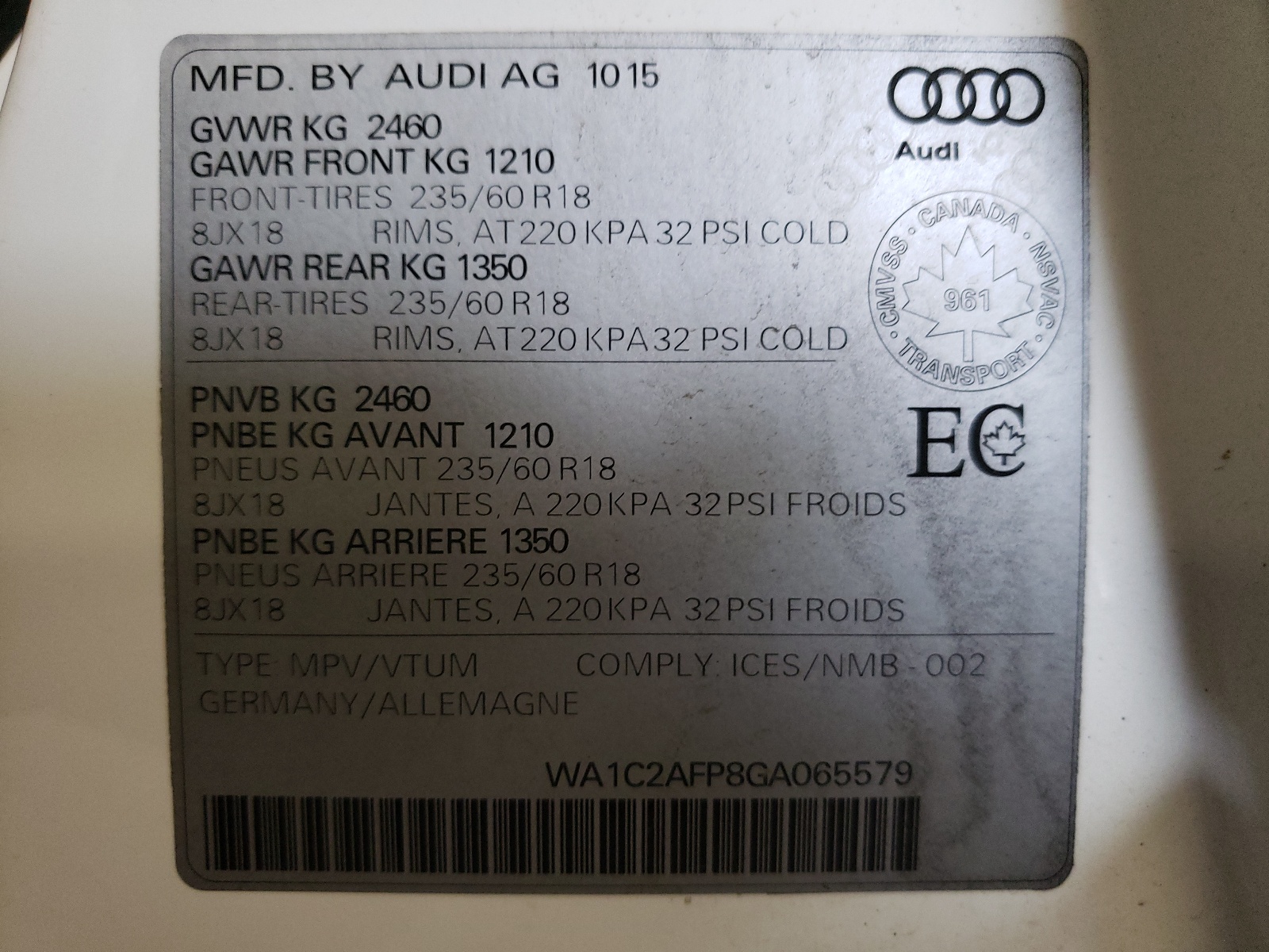 WA1C2AFP8GA065579 2016 Audi Q5 Premium