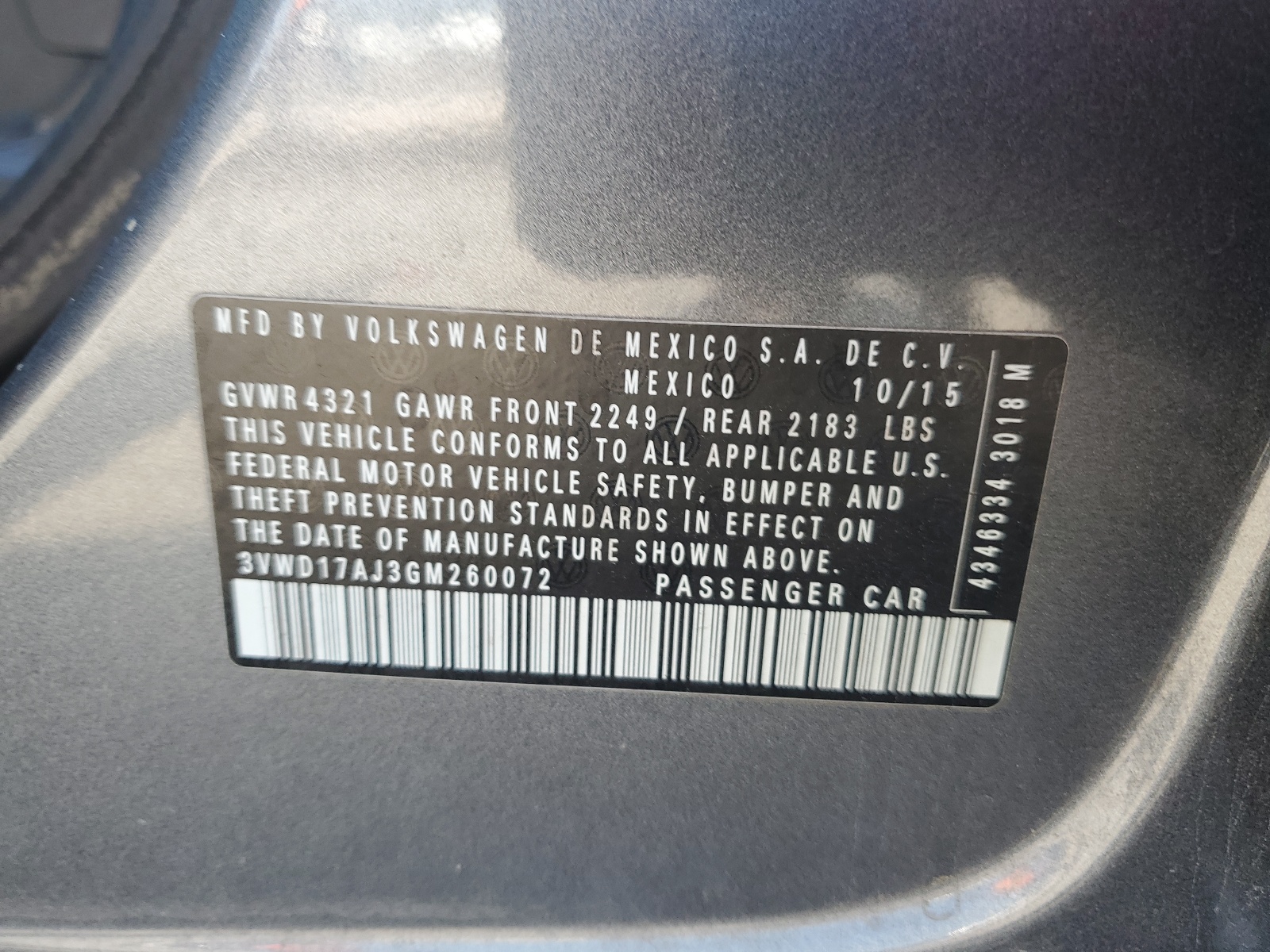 3VWD17AJ3GM260072 2016 Volkswagen Jetta Sport