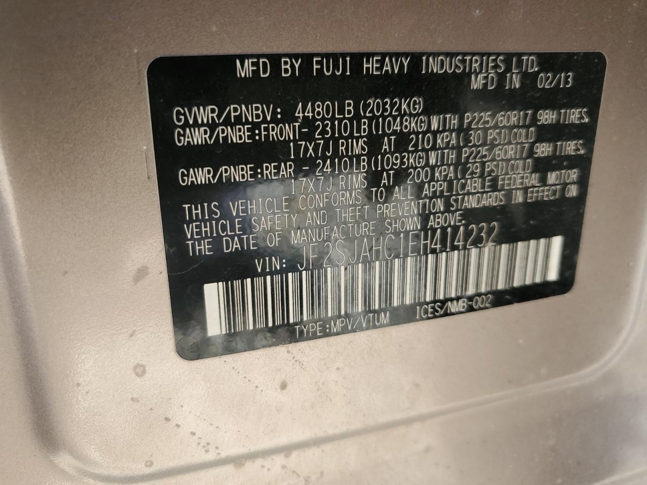 2014 Subaru Forester 2.5I Limited VIN: JF2SJAHC1EH414232 Lot: 57604004