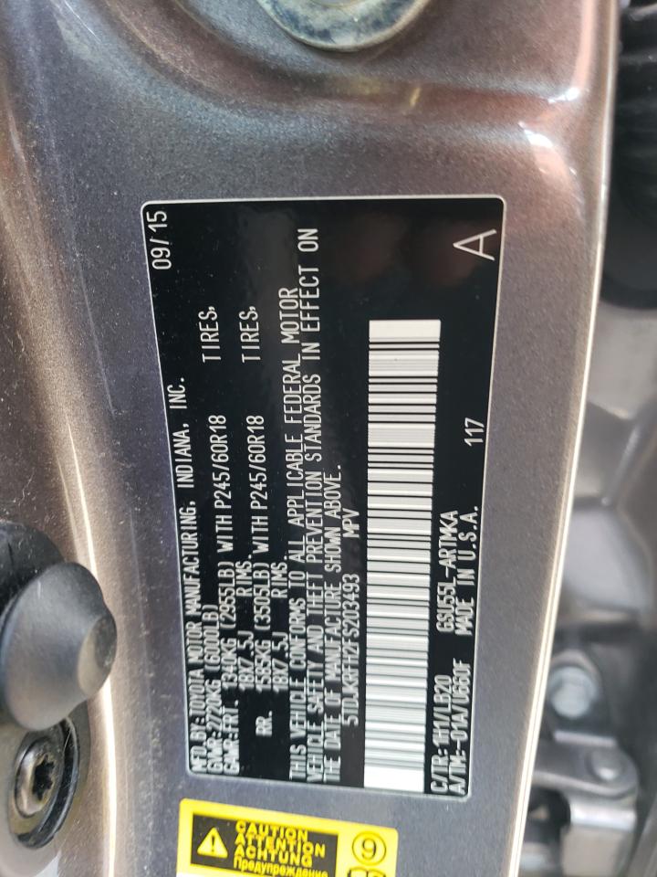 2015 Toyota Highlander Xle VIN: 5TDJKRFH2FS203493 Lot: 61064024