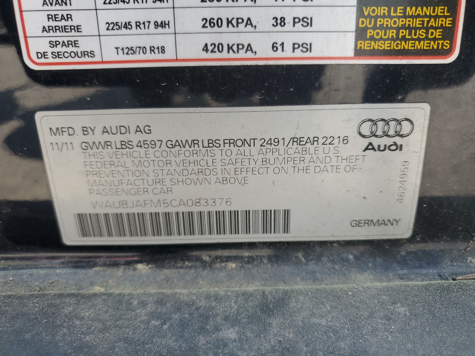 WAUBJAFM5CA083376 2012 Audi A3 Premium