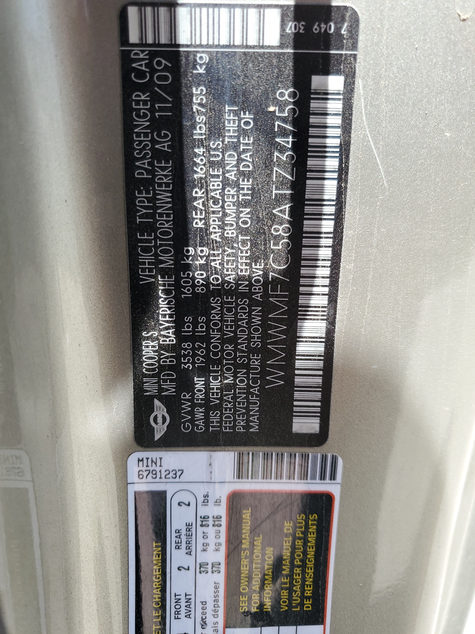 WMWMF7C58ATZ34758 2010 Mini Cooper S