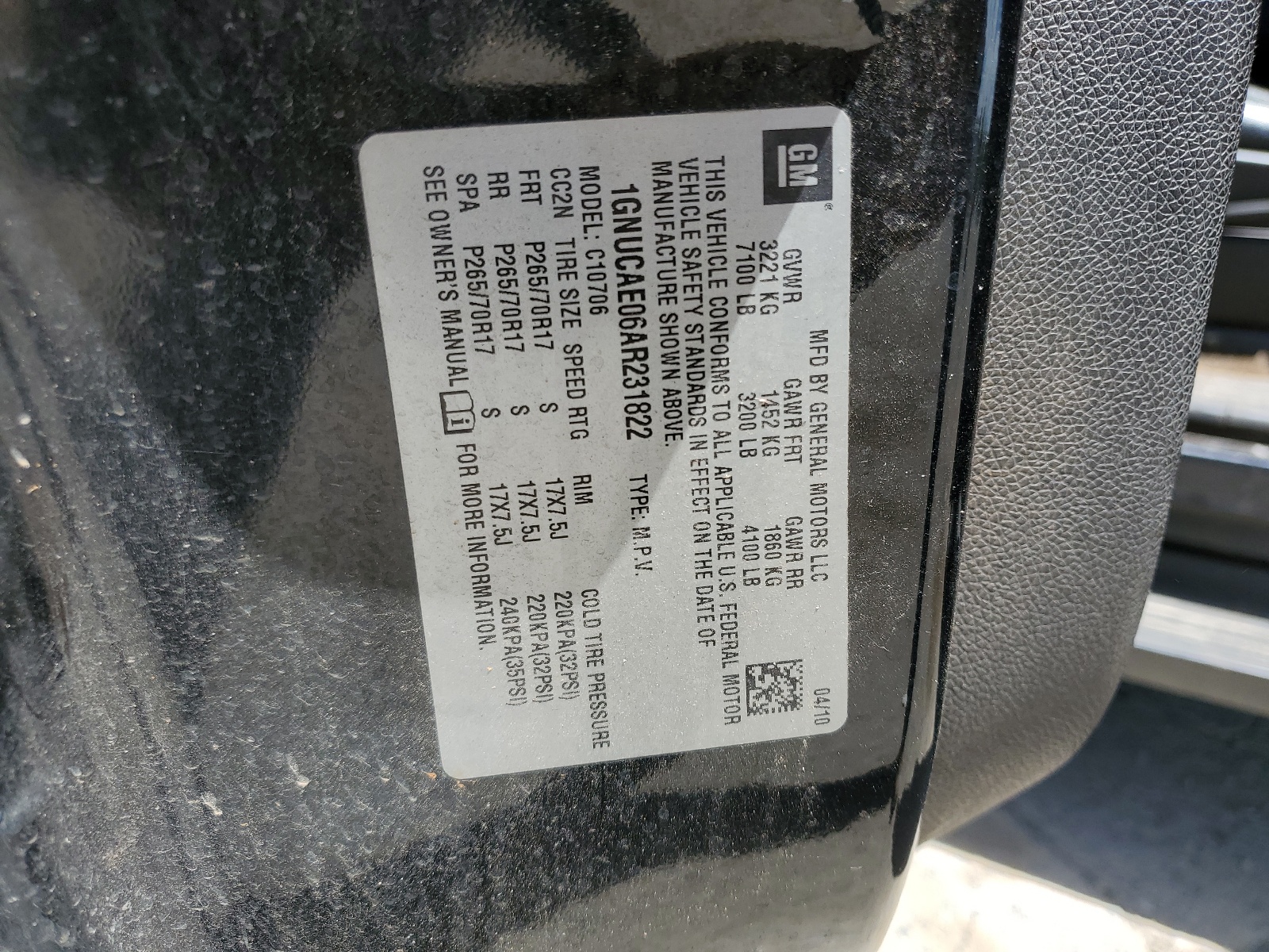 1GNUCAE06AR231822 2010 Chevrolet Tahoe C1500 Ls